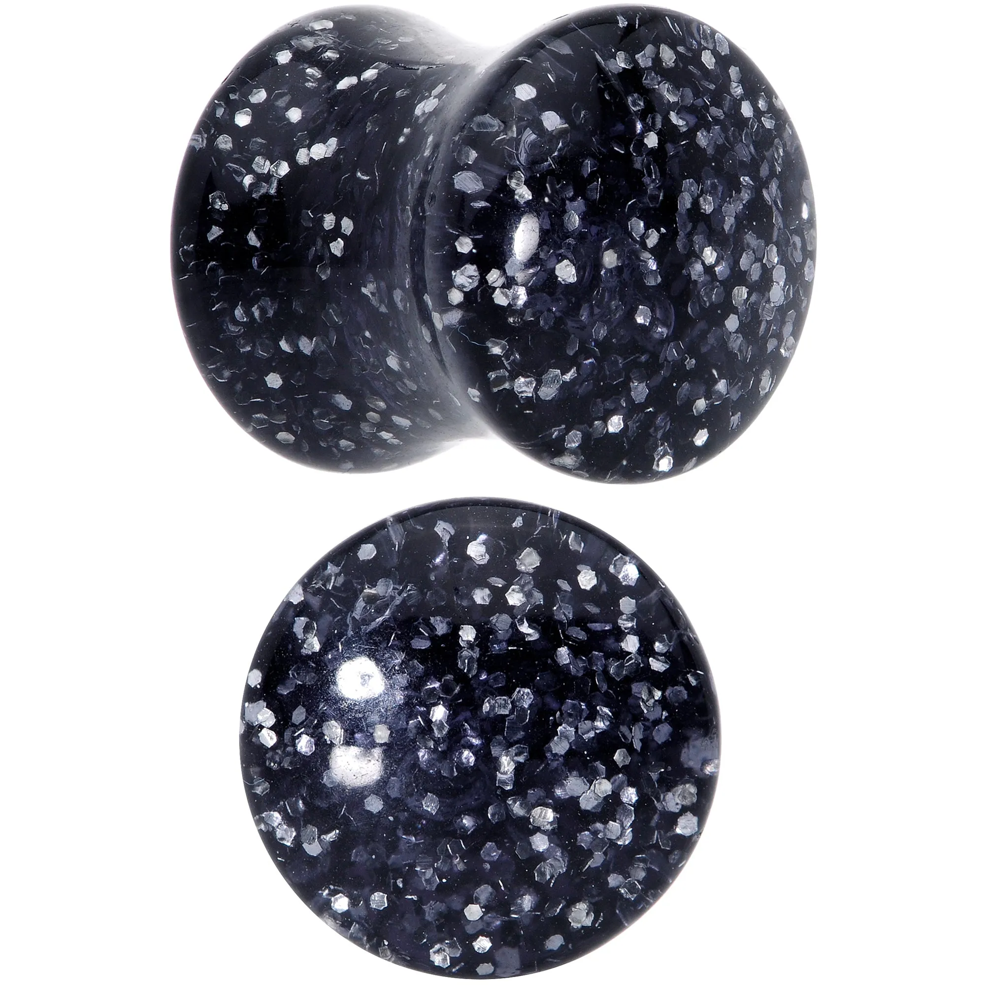 00 Gauge Black Ultra Glitter Saddle Plug Set