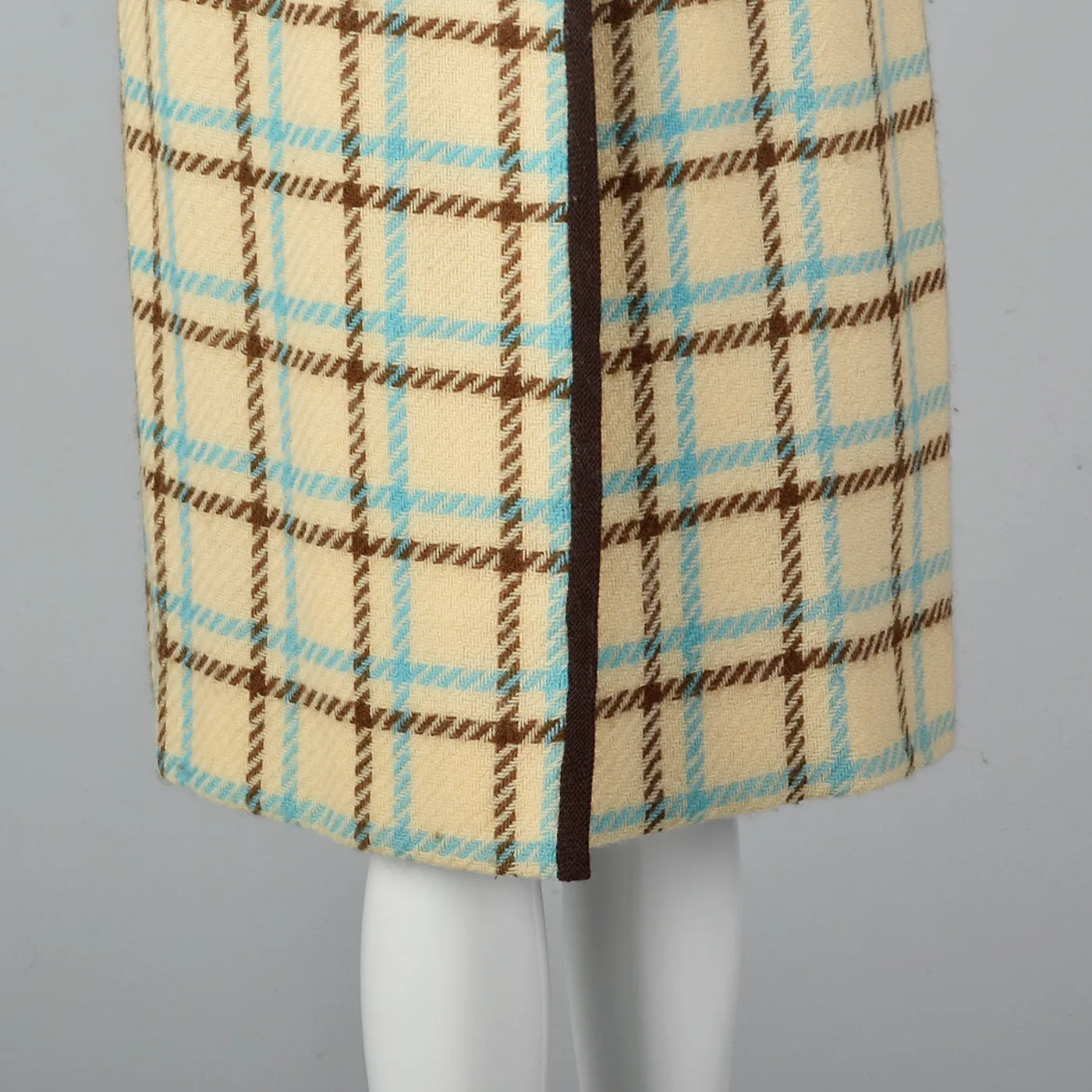 1960s Cream Plaid Coat Brown & Teal