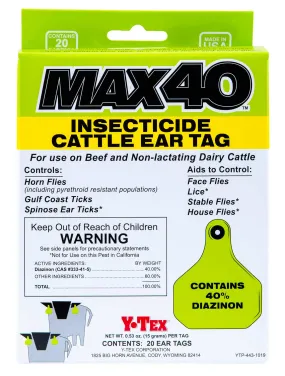 20-pk Max 40 Insecticide Cattle Ear Tag