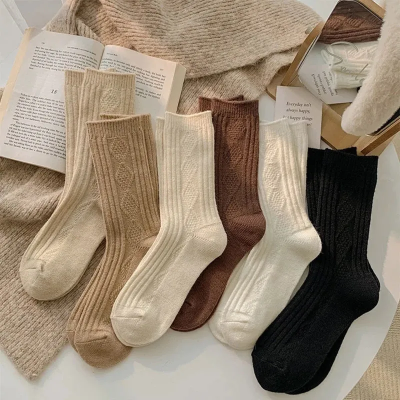 3 Pairs Cashmere Wool Winter Thicken Warm Thermal Mid Tube Socks