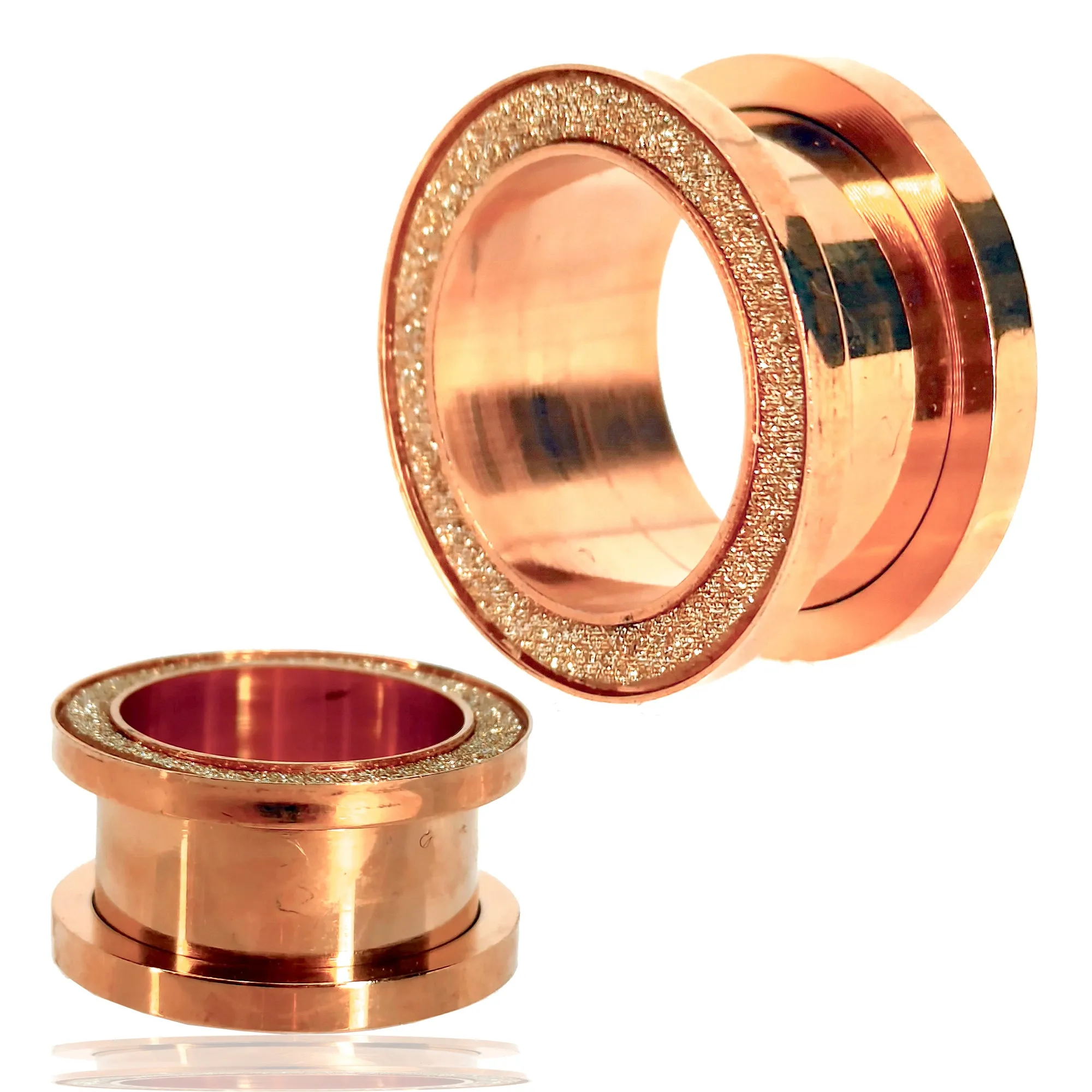 316L Rose Gold Plated Surgical Steel Tunnel Sandpaper Texture Top Design Screw On Plug | Gauges