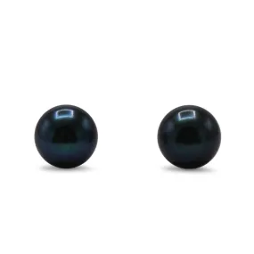 6.5-7mm Black Akoya Cultured Pearl Earstuds - 18ct Yellow Gold