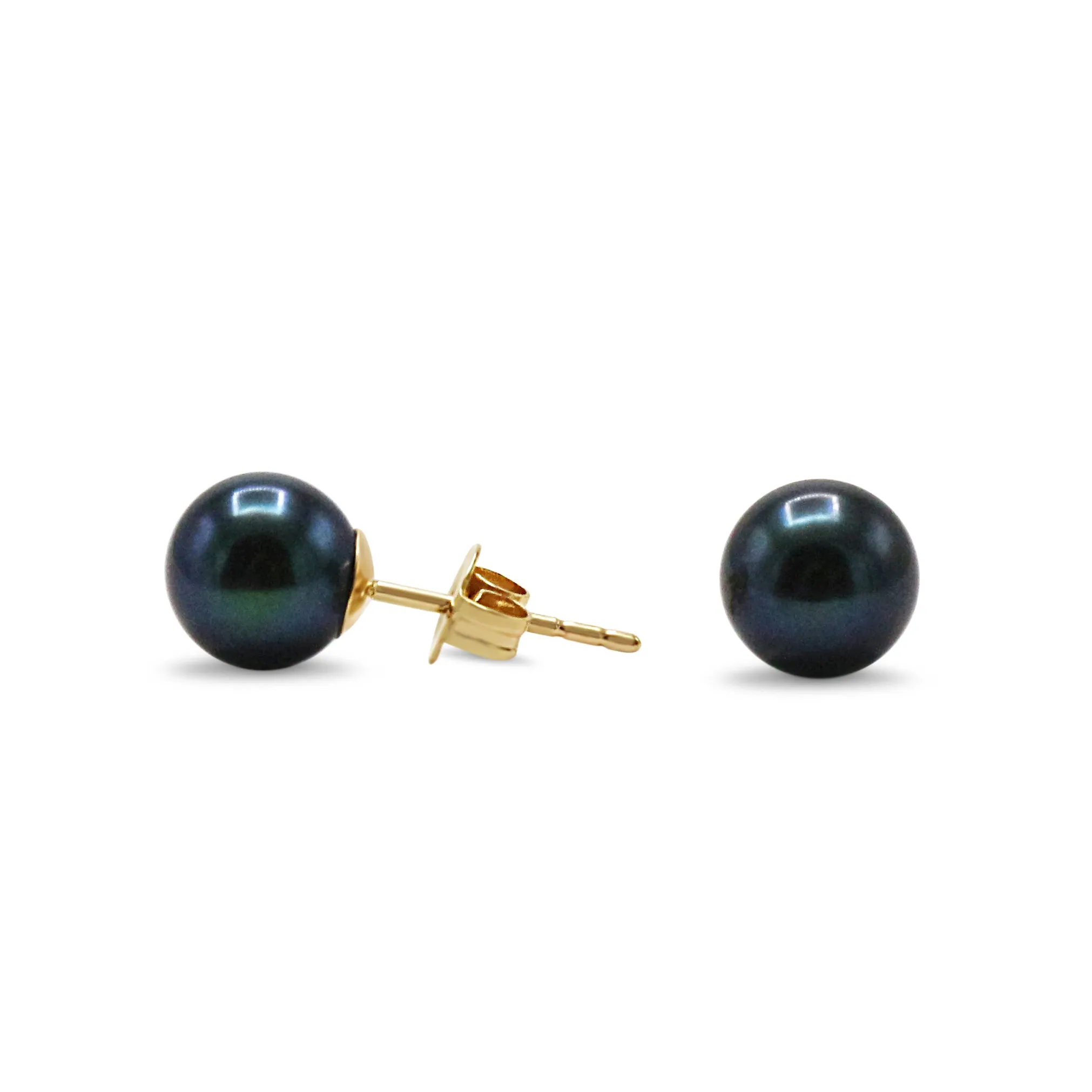 6.5-7mm Black Akoya Cultured Pearl Earstuds - 18ct Yellow Gold