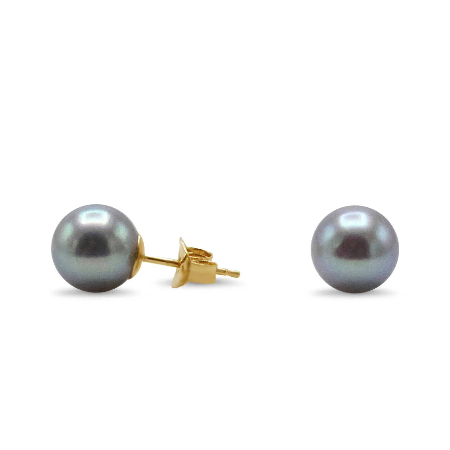 6.5-7mm Grey Akoya Cultured Pearl Earstuds - 18ct Yellow Gold