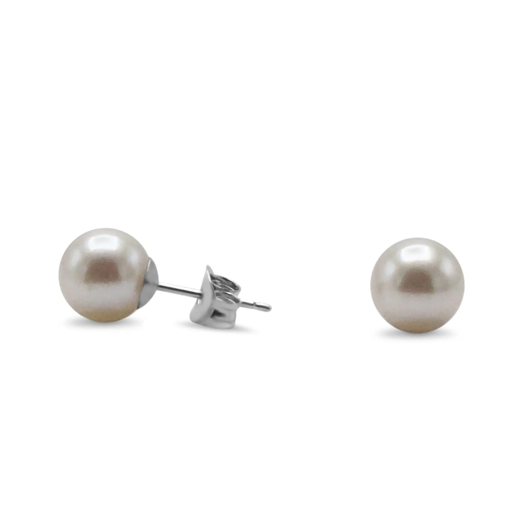 6.5-7mm White Akoya Cultured Pearl Earstuds - 18ct White Gold