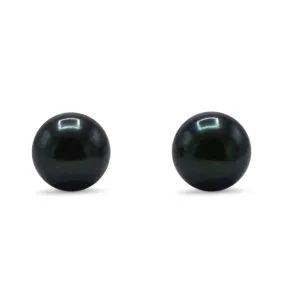 8-8.5mm Black Akoya Cultured Pearl Earstuds - 18ct Yellow Gold