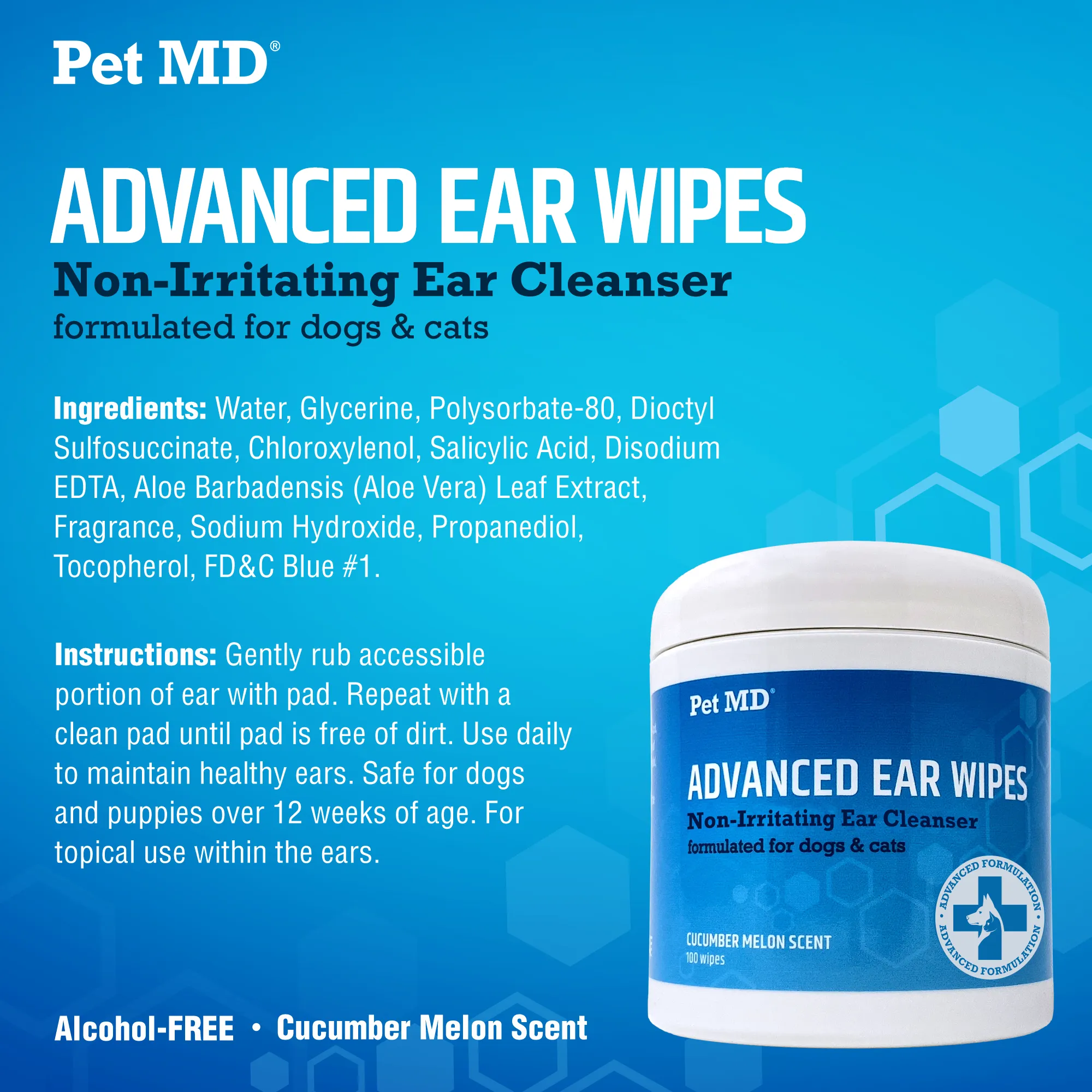 Advanced Ear Wipes for Dogs & Cats - 100 Count