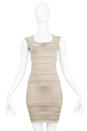 ALAIA BEIGE LACE BODYCON DRESS