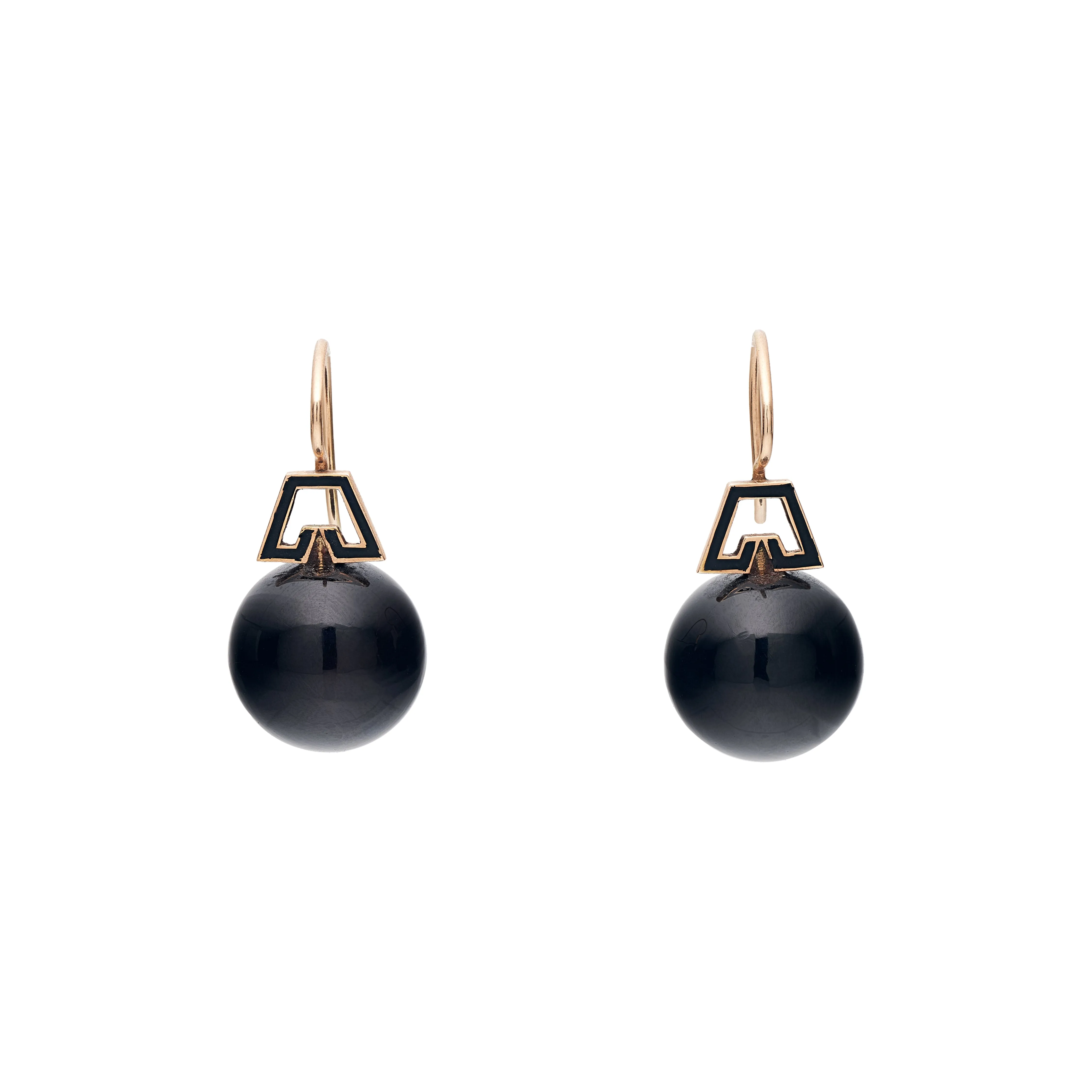 Antique Victorian 14k Onyx Sphere & Enamel Earrings