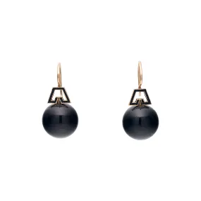 Antique Victorian 14k Onyx Sphere & Enamel Earrings