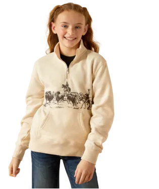 Ariat Girl's Oatmeal Pasture 1/4 Zip Sweatshirt