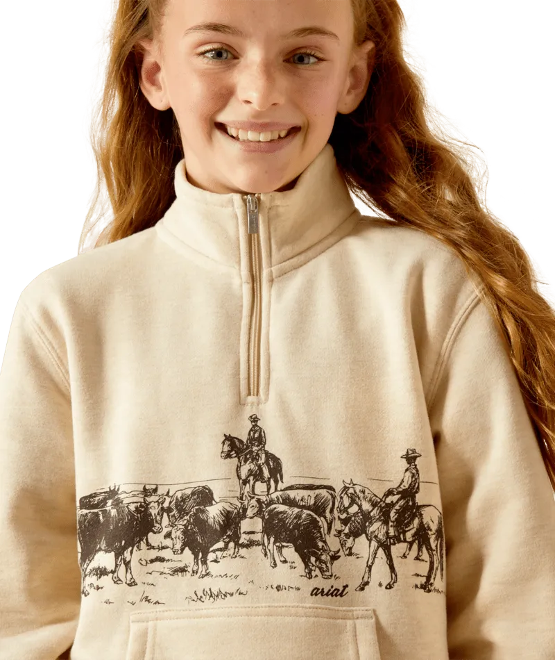 Ariat Girl's Oatmeal Pasture 1/4 Zip Sweatshirt