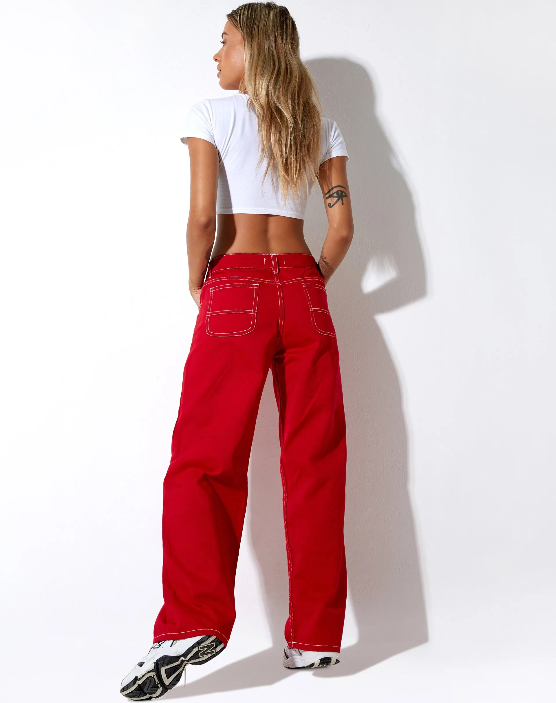 Athene Trouser in Racing Red White Stitch