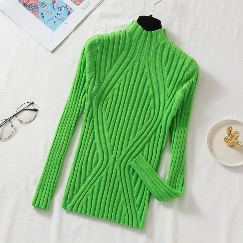 Autumn Knitted Sweater Women 2022 Pullover Long Sleeve Office Lady Jumper Sweater Slim Solid Sweaters Casual Tops New 17041