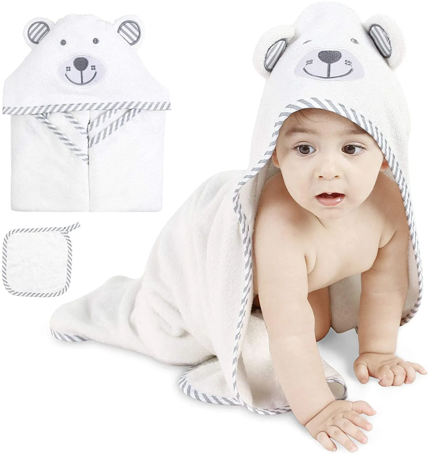 Baby Bath Towel Bear Ear Towel Plush Blanket Hooded Bathrobe