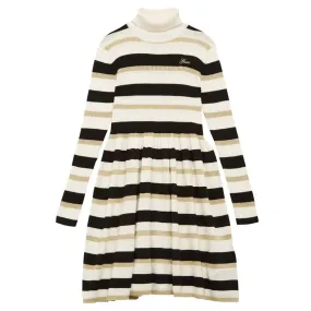 Big Girls Sweater Knit Lurex Fit and Flare Turtleneck Stripped Dress