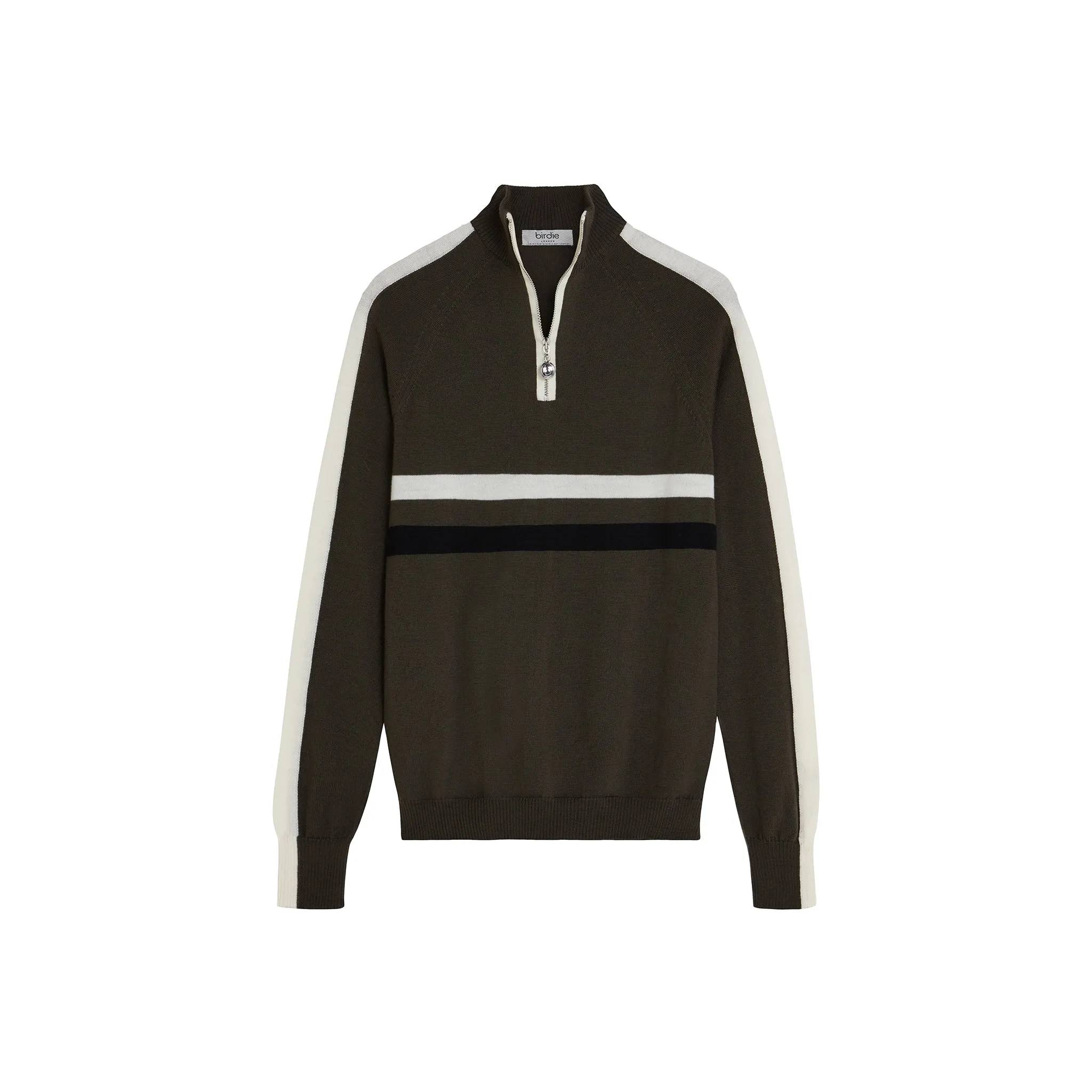 Birdie 12 zip jumper in Khaki, Black & Soft Cream