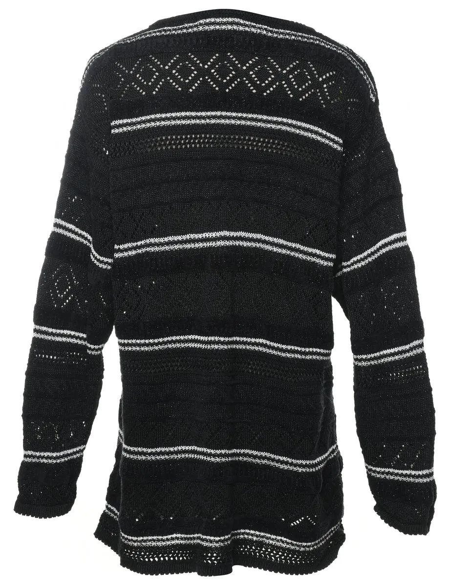 Black Striped Crochet Jumper - S