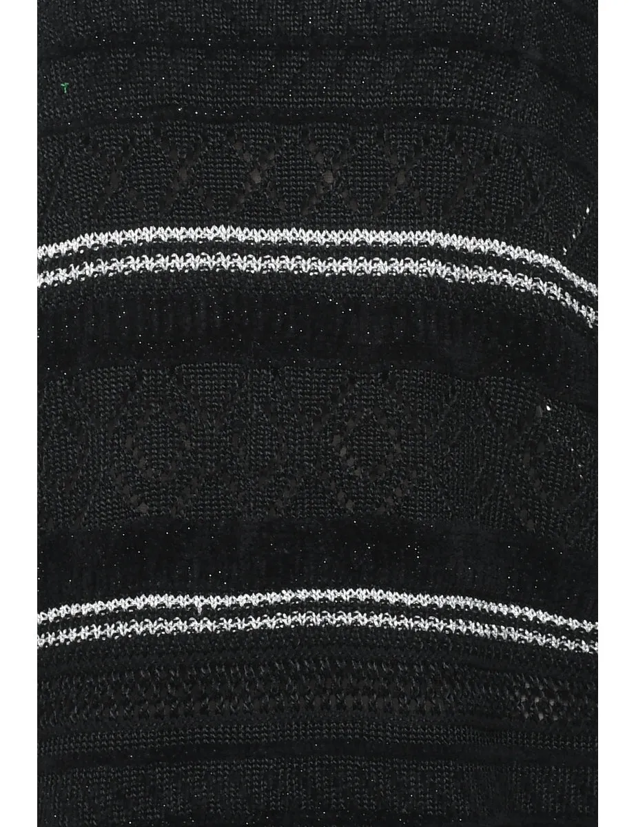 Black Striped Crochet Jumper - S