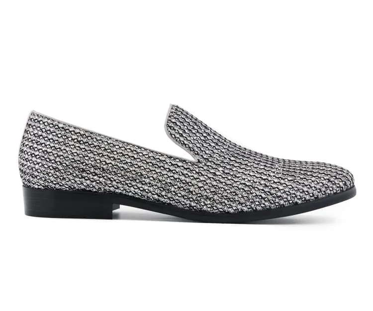 Bolano Emelio Silver Glitter Encrusted Men's Formal Slip-on Dress Shoe