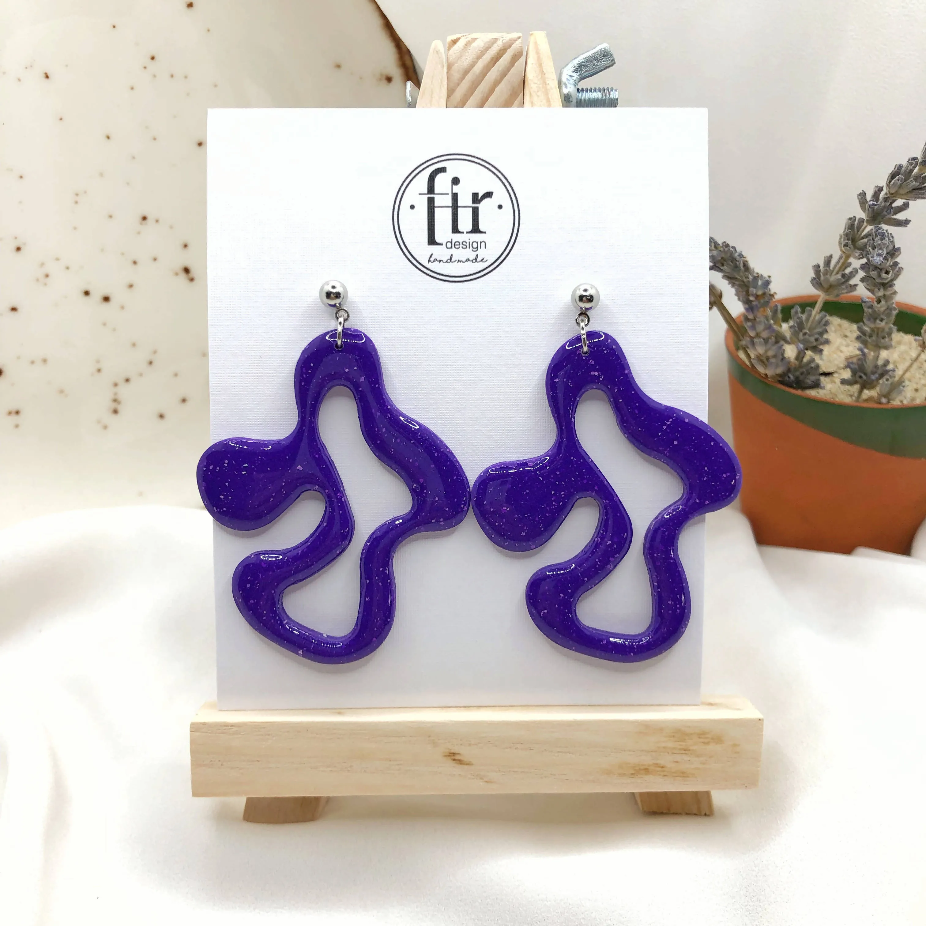 Bright Purple Earrings, Hand Crafted Free Form Earrings , Nickel Free Ear Back Earrings for Women