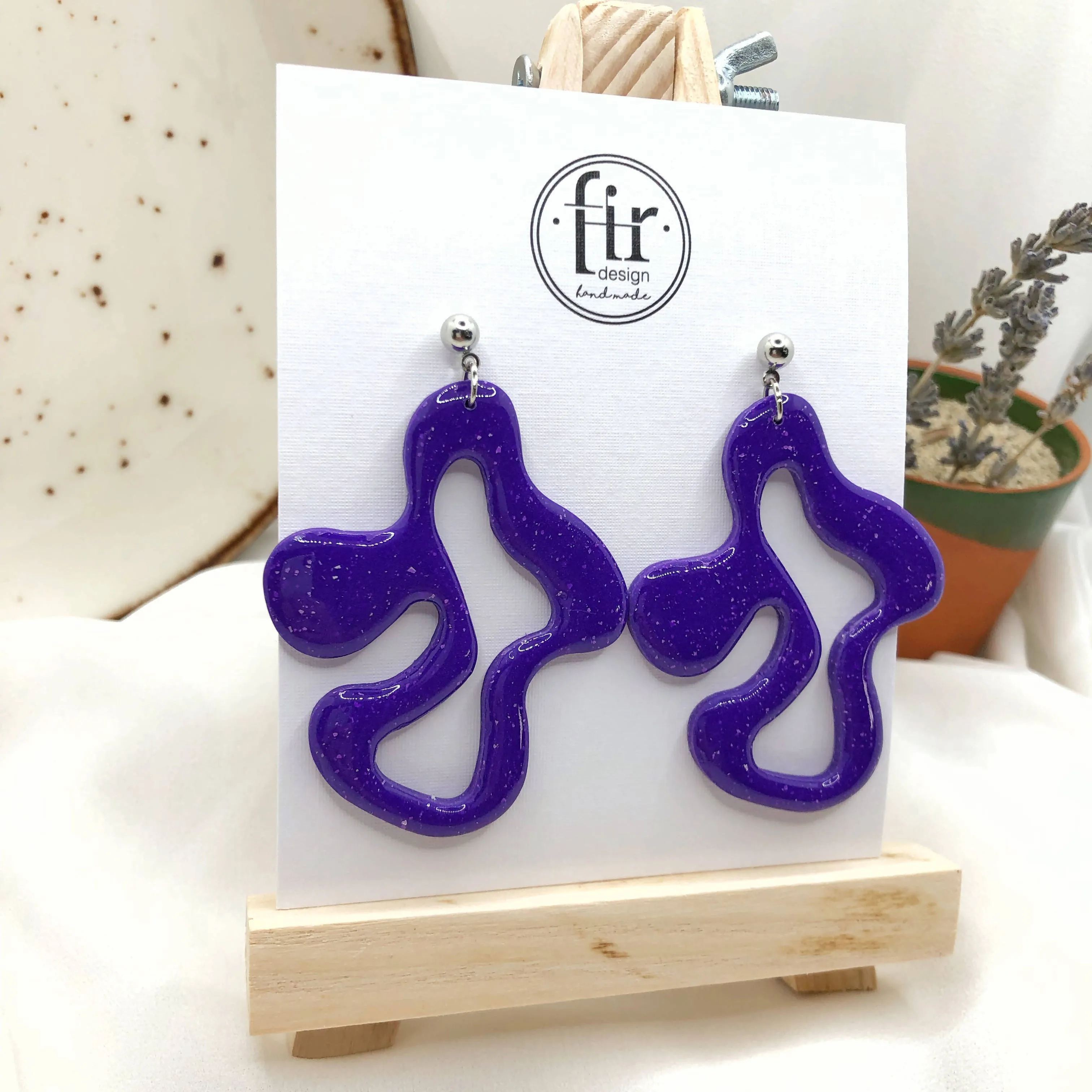 Bright Purple Earrings, Hand Crafted Free Form Earrings , Nickel Free Ear Back Earrings for Women