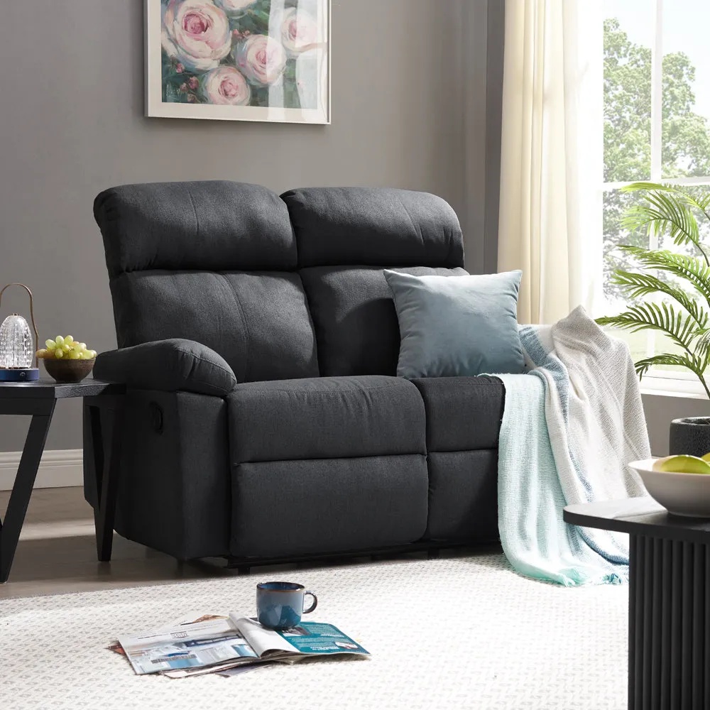 Brody Sofa Suite 2 Seater Manual Recliner Dark Grey Padded Fabric