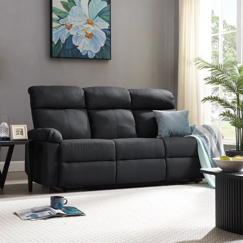 Brody Sofa Suite 3 Seater Manual Recliner Dark Grey Padded Fabric