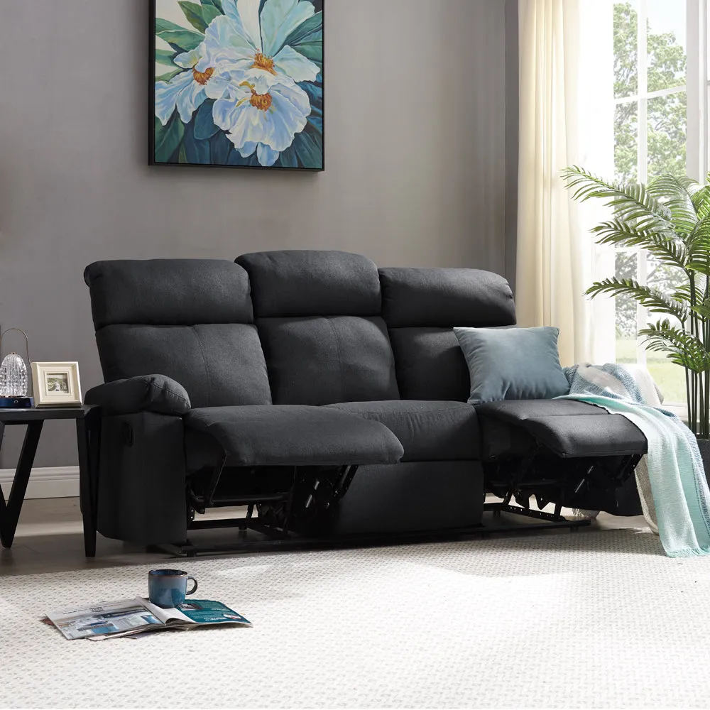 Brody Sofa Suite 3 Seater Manual Recliner Dark Grey Padded Fabric