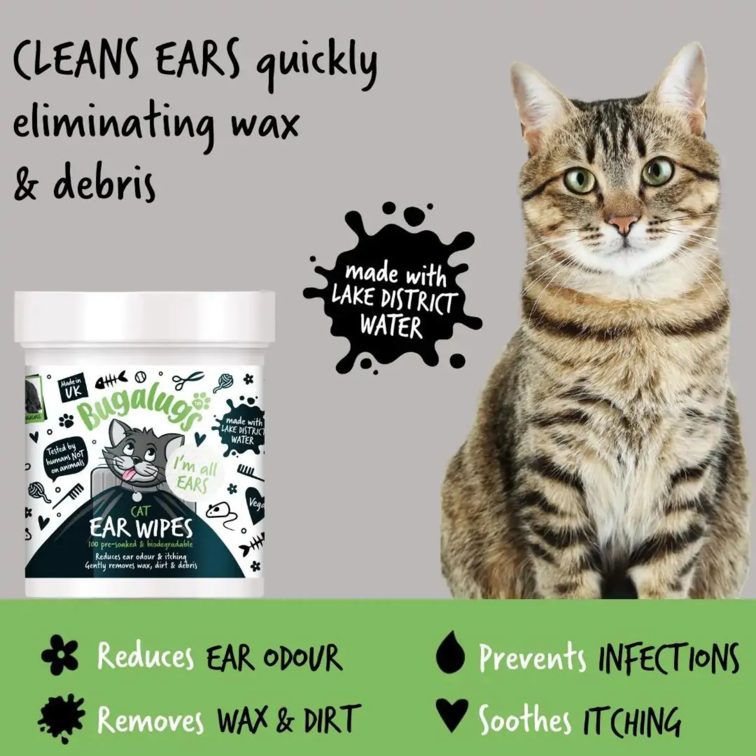 Cat Ear Wipes 100 Pre-soaked Biodegradable Wipes