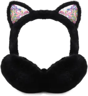 Cat Style Black Foldable Faux Fur Winter Style Ear Muffs