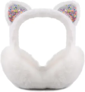 Cat Style White Foldable Faux Fur Winter Style Ear Muffs