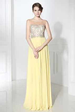 Chic Light Yellow Long Chiffon Prom Dress