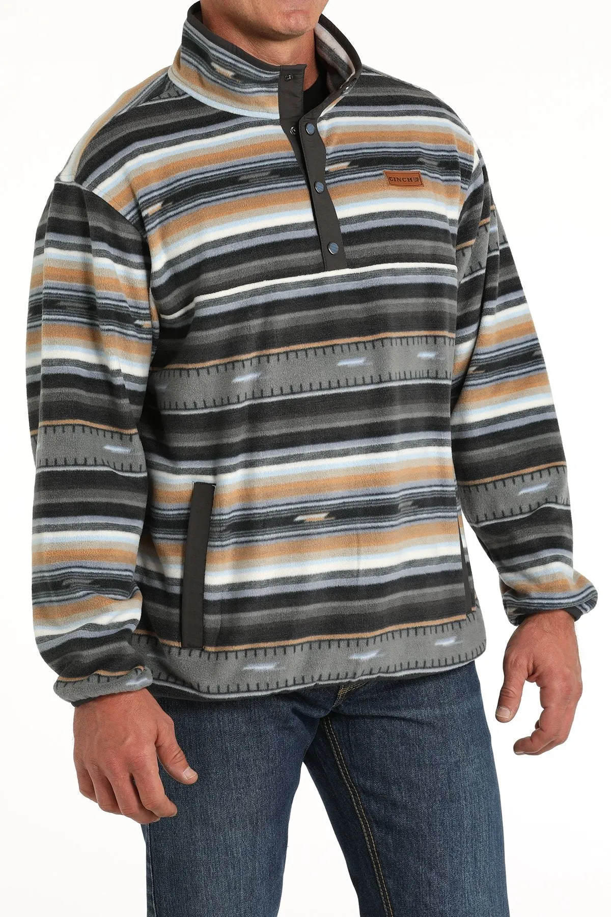 Cinch Men's Serape Stripe Quarter Snap Fleece Pullover in Black