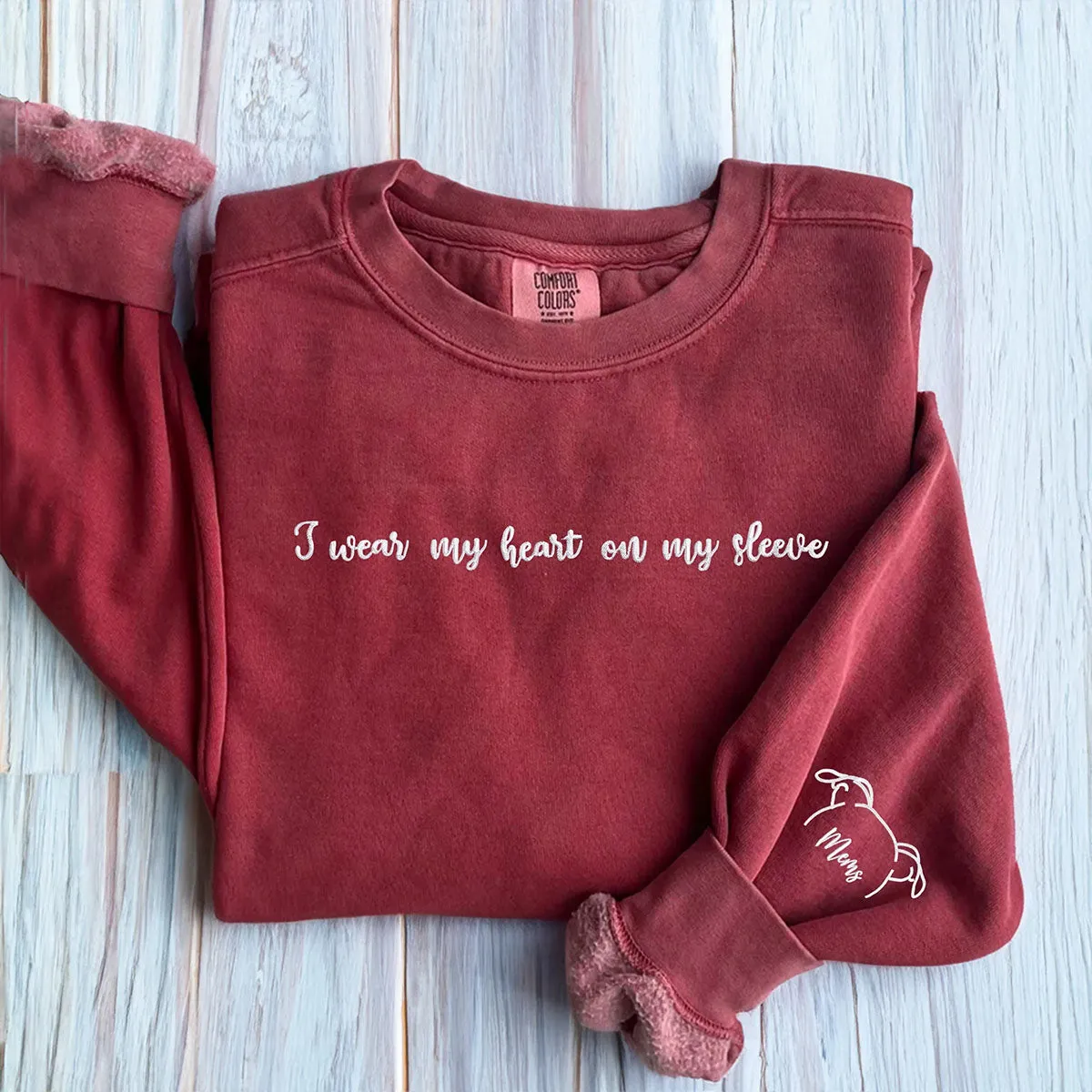 Comfort Color® I Wear My Heart On My Sleeve Dog Sweatshirt with Dog Ear on Sleeve