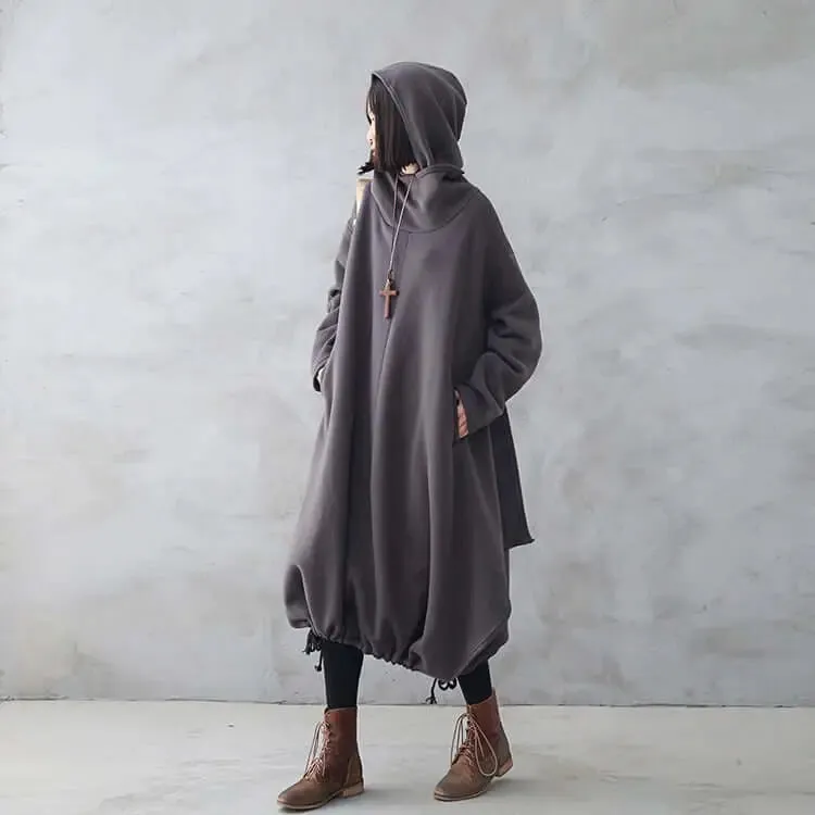 Cozy Hooded Cotton Dress with Long Sleeves and Drawstring