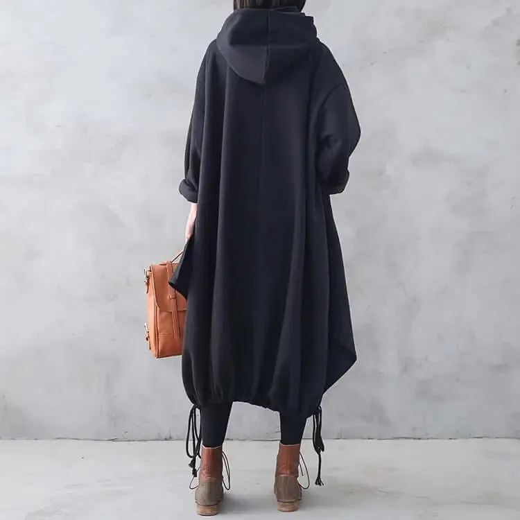 Cozy Hooded Cotton Dress with Long Sleeves and Drawstring