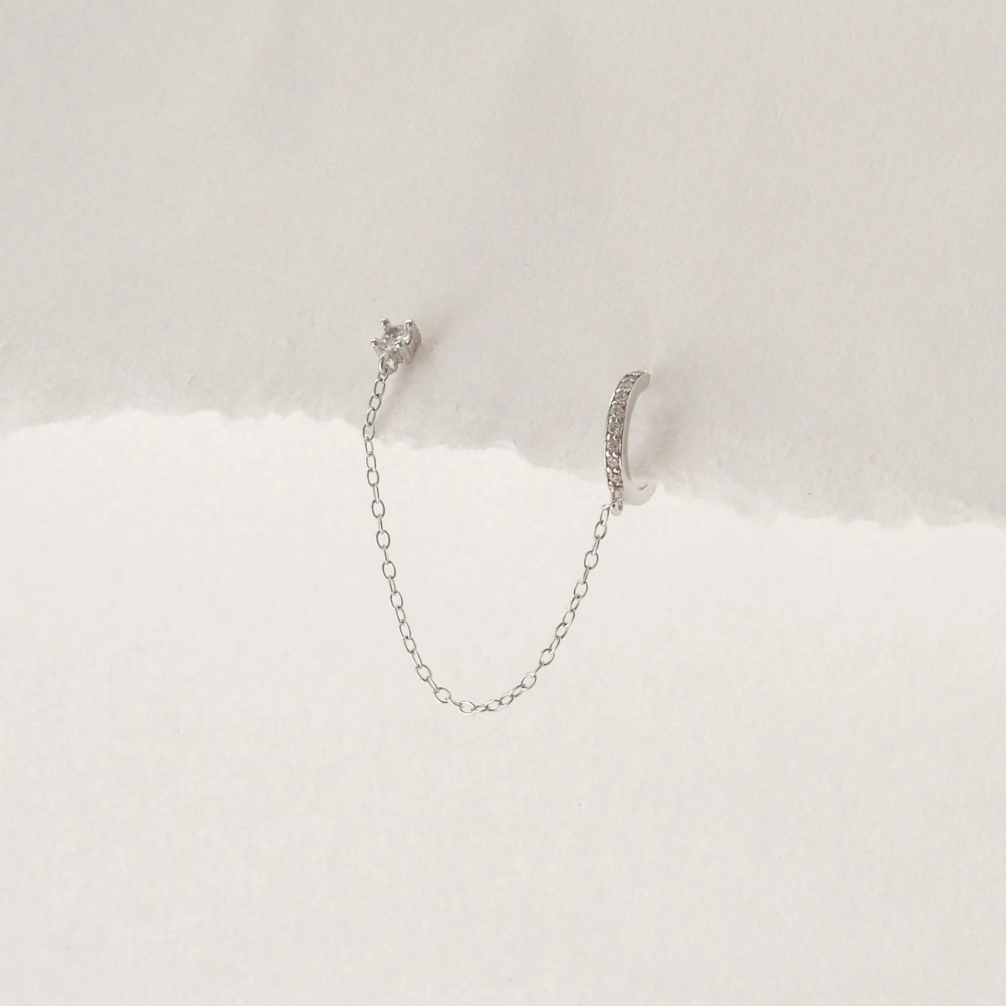 Crystal Chain Ear Cuff in Silver