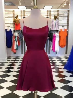 Cute Backless Burgundy Short Prom, Chic Burgundy Homecoming, Burgundy Short Evening