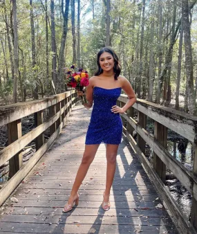 Cute Spakrly Strapless Blue Sequins Short Homecoming Dresses     fg2421