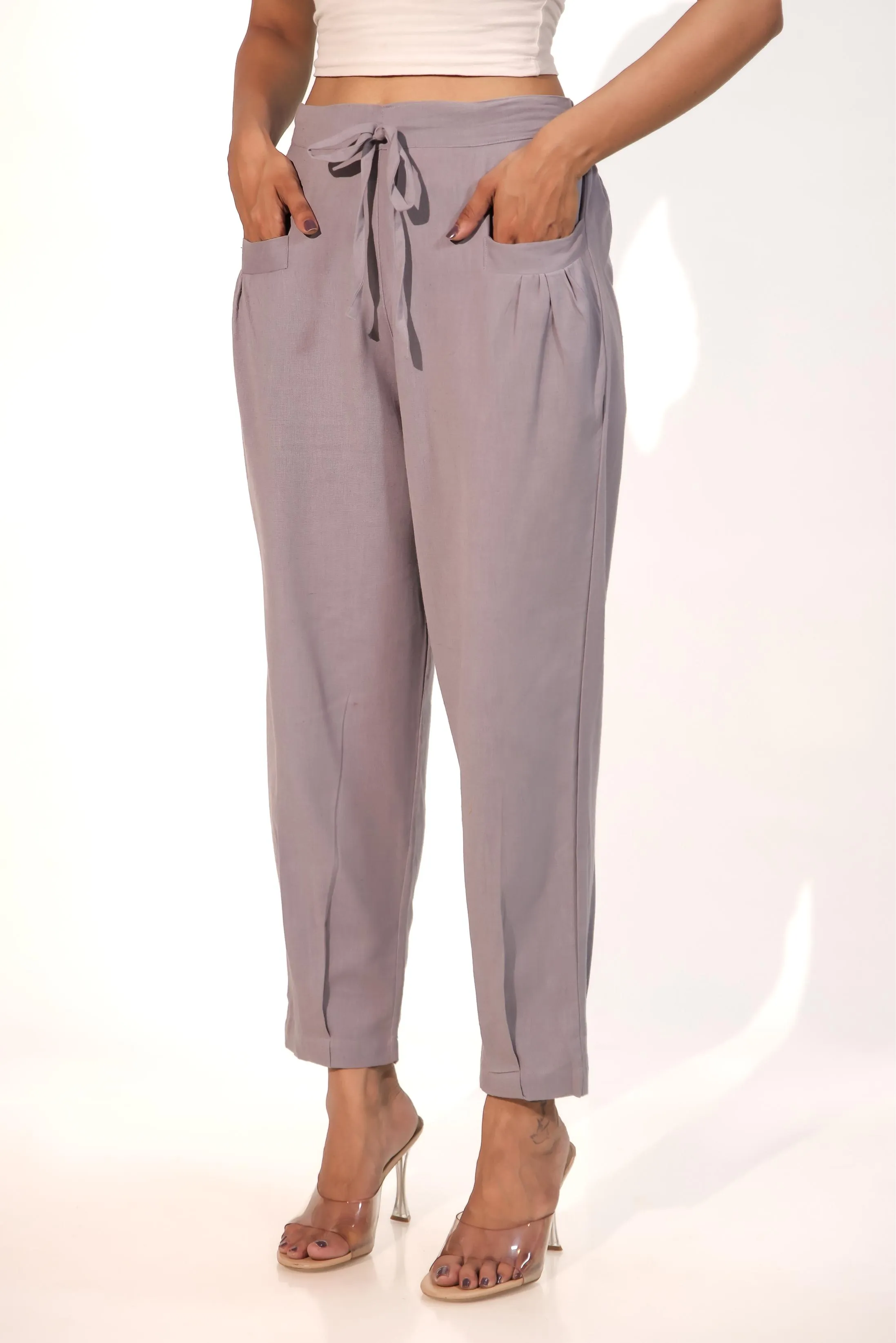 Dark Grey Women's Pleated-Narrow Trousers