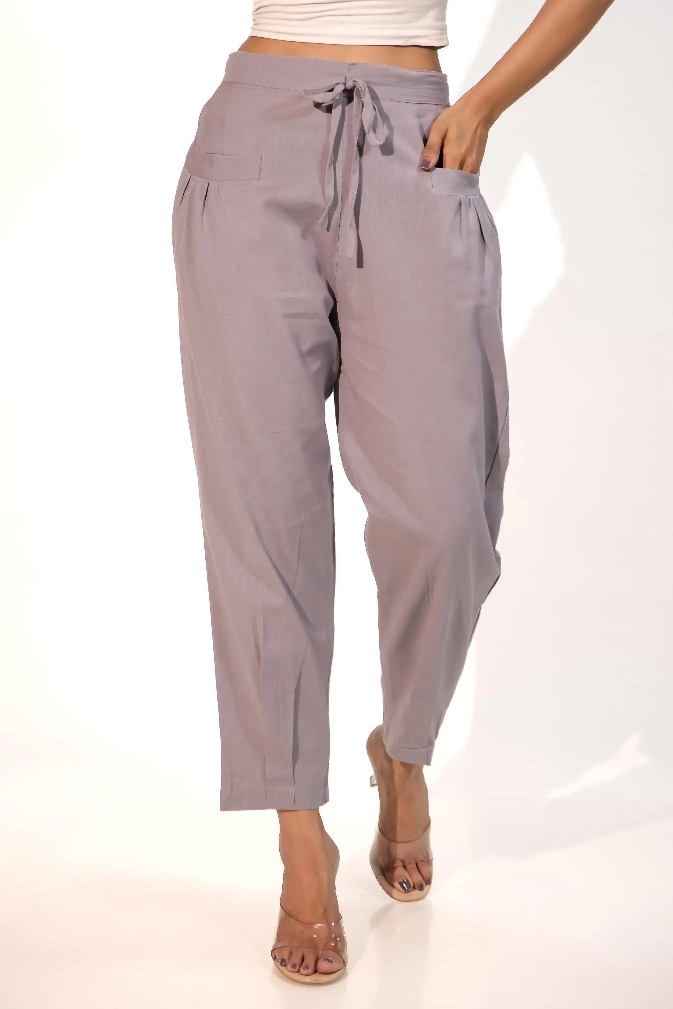 Dark Grey Women's Pleated-Narrow Trousers