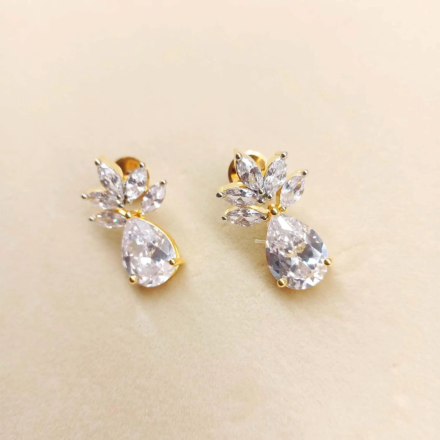 Deepali Fancy Cut Shape Diamond Gold Plated Earrings