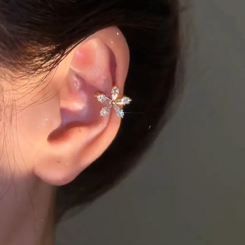 Diamond Flower Ear Cuff No Piercing