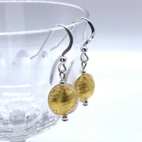 Earrings with light (pale) gold Murano glass mini lentil drops on silver or gold hooks