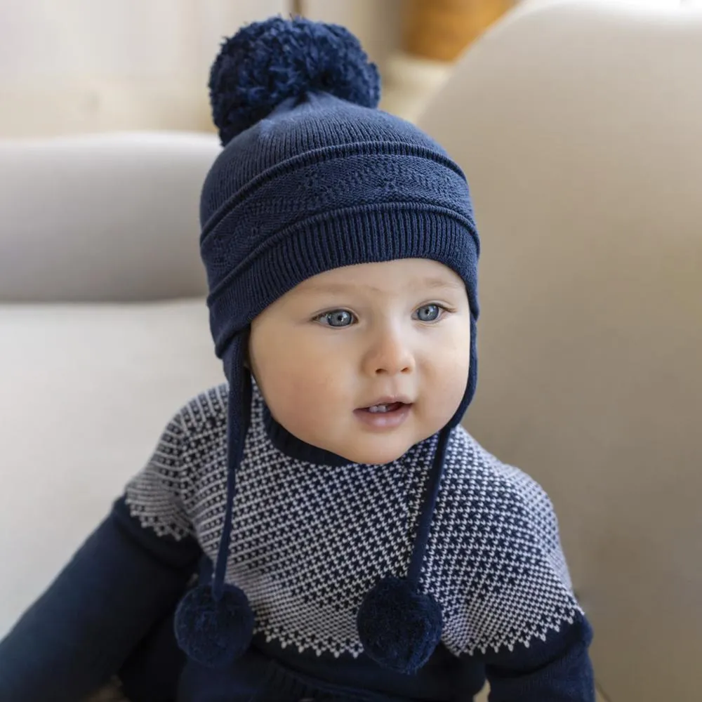 Emile Et Rose Griffin Navy Baby Bobble Hat with Ear Flaps