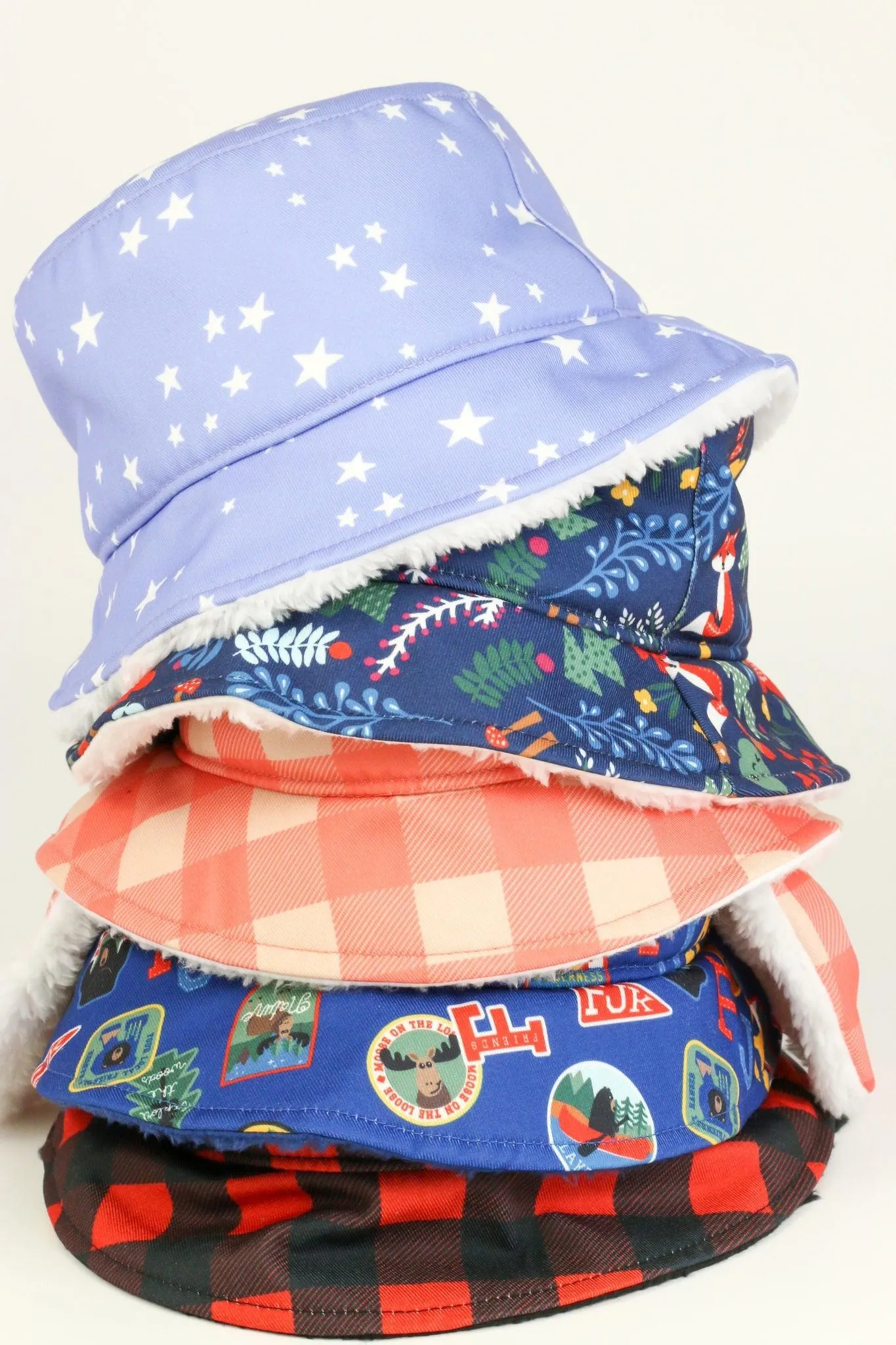 Flapjack Kids Winter Bucket Hat Red Buffalo Check