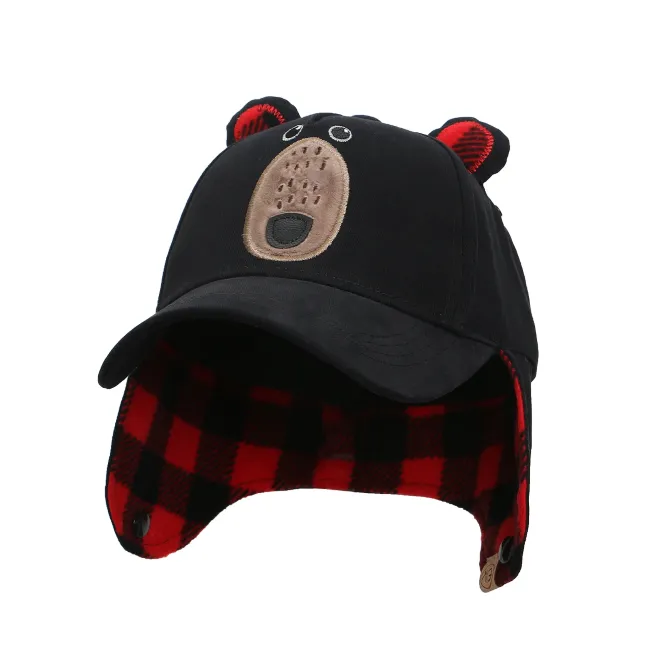 flapjacks 3D cap with earflaps black bear