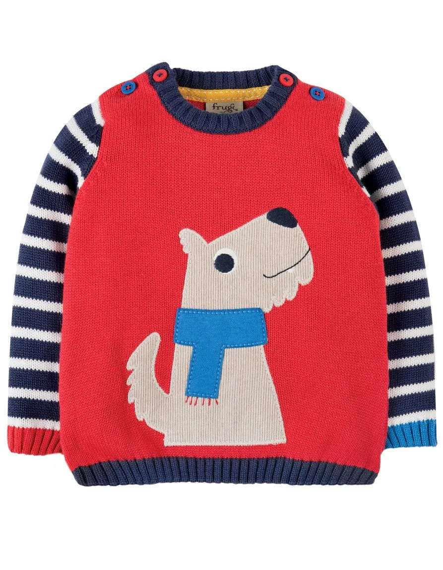 Frugi Baby Jack Knitted Jumper Tomato Dog Sweater