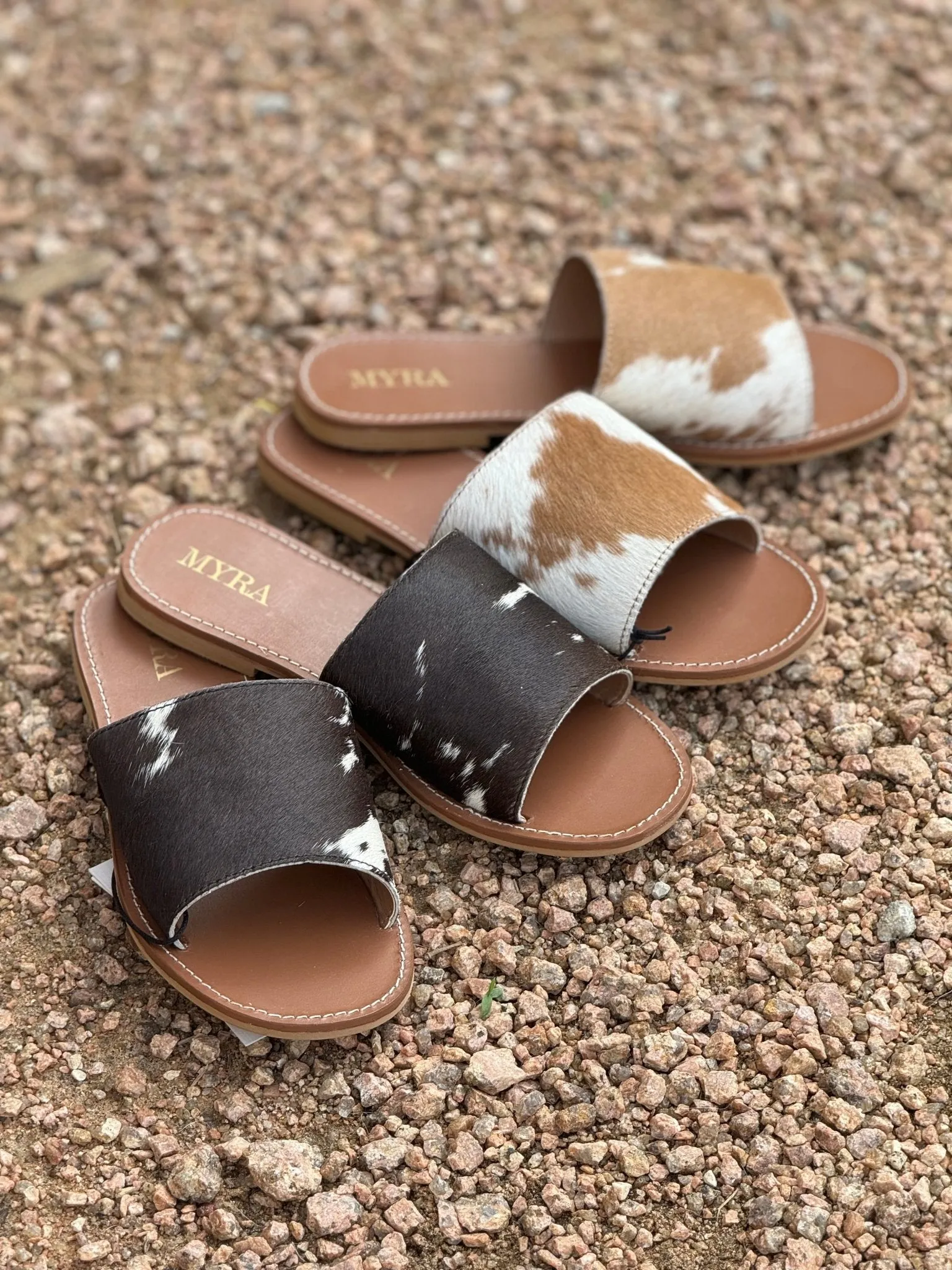 Genuine Cowhide Sandals - Black